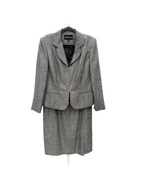 Sag Harbor Skirt Suit 16 Women VTG Textured Gray Blazer Slide Button Office Wear